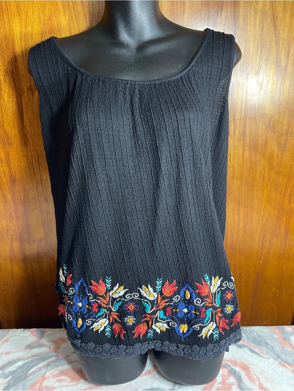 torrid Black Sleeveless Tank with Colorful Floral Embroidery